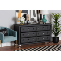 Baxton Studio BBT2030-Dresser-Black Luminescence Black Faux Leather Upholstered Dresser